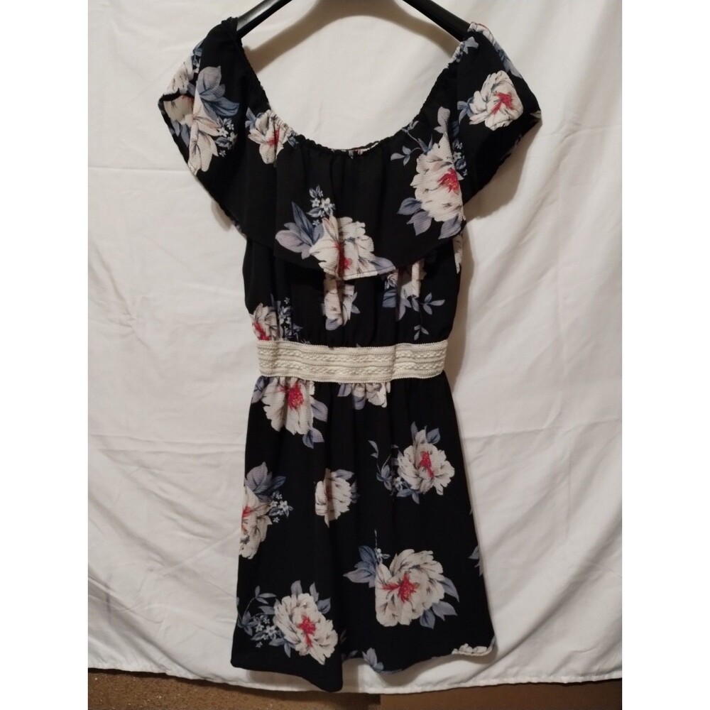 Wishful Park Women’s XL Black Floral Off-Shoulder Ruffle Dress Polyester
